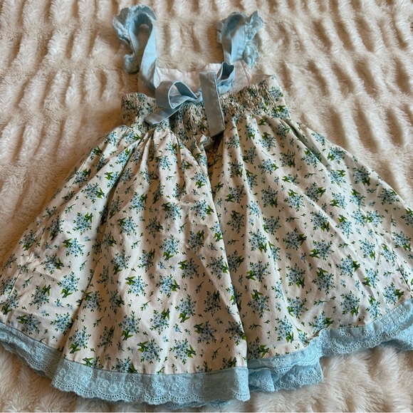 GIRL August Tea Party Blue Floral Eyelet Summer Boutique Dress Girls Sz 6 - Picture 5 of 7
